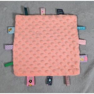 Insular Coral Minky Dots Velour Ribbon Tags Security Blanket Lovey 9x9.5"